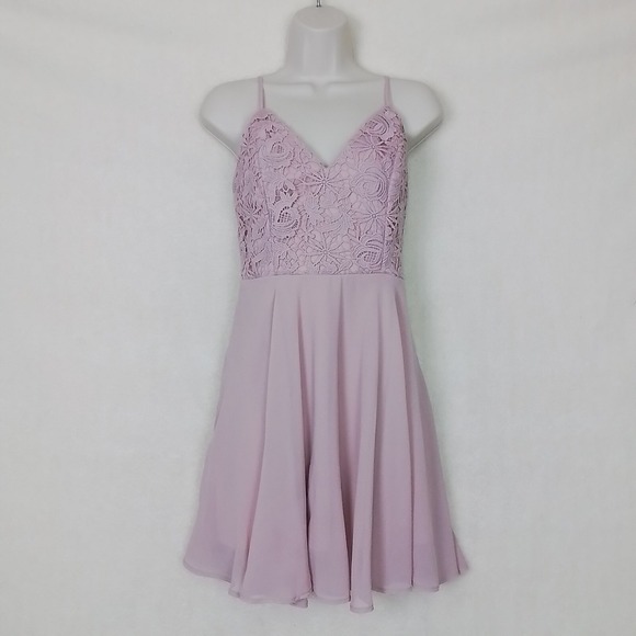 Lulus Mini Dress Pink Sz M Lace Sleeveless Straps Chiffon‎ Prom Special Occasion - Picture 2 of 16